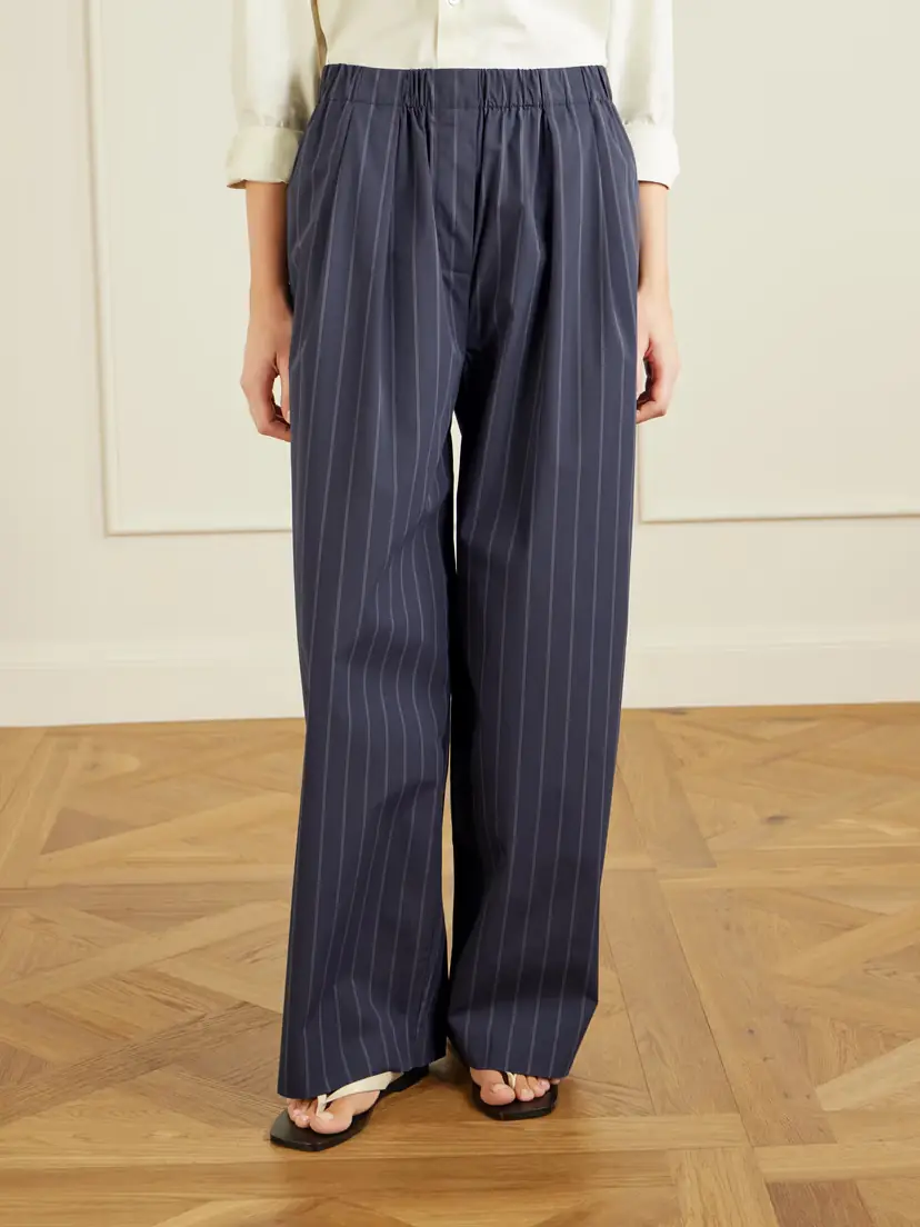 St. Agni Pleated Pinstriped Cotton-blend Wide-leg Pants | Thumbnail 3