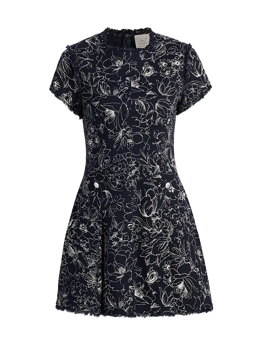 Cinq à Sept Women's Nova Garden Doodle Minidress - Navy White | Image 1 Cinq à Sept Women's Nova Garden Doodle Minidress - Navy White | Image 1