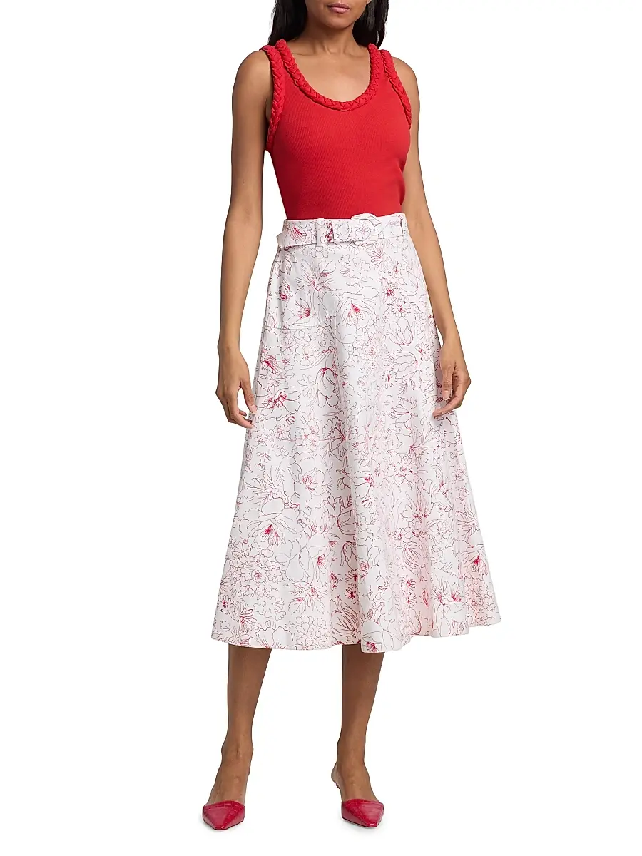 Cinq à Sept Women's Nala Garden Doodle Midi-Skirt | Thumbnail 2 Cinq à Sept Women's Nala Garden Doodle Midi-Skirt | Thumbnail 2