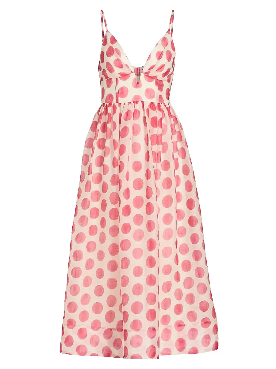 Cara Cara Women's Pero Polka Dot Organza Midi-Dress - Celeste Spot Pink | Image 1 Cara Cara Women's Pero Polka Dot Organza Midi-Dress - Celeste Spot Pink | Image 1