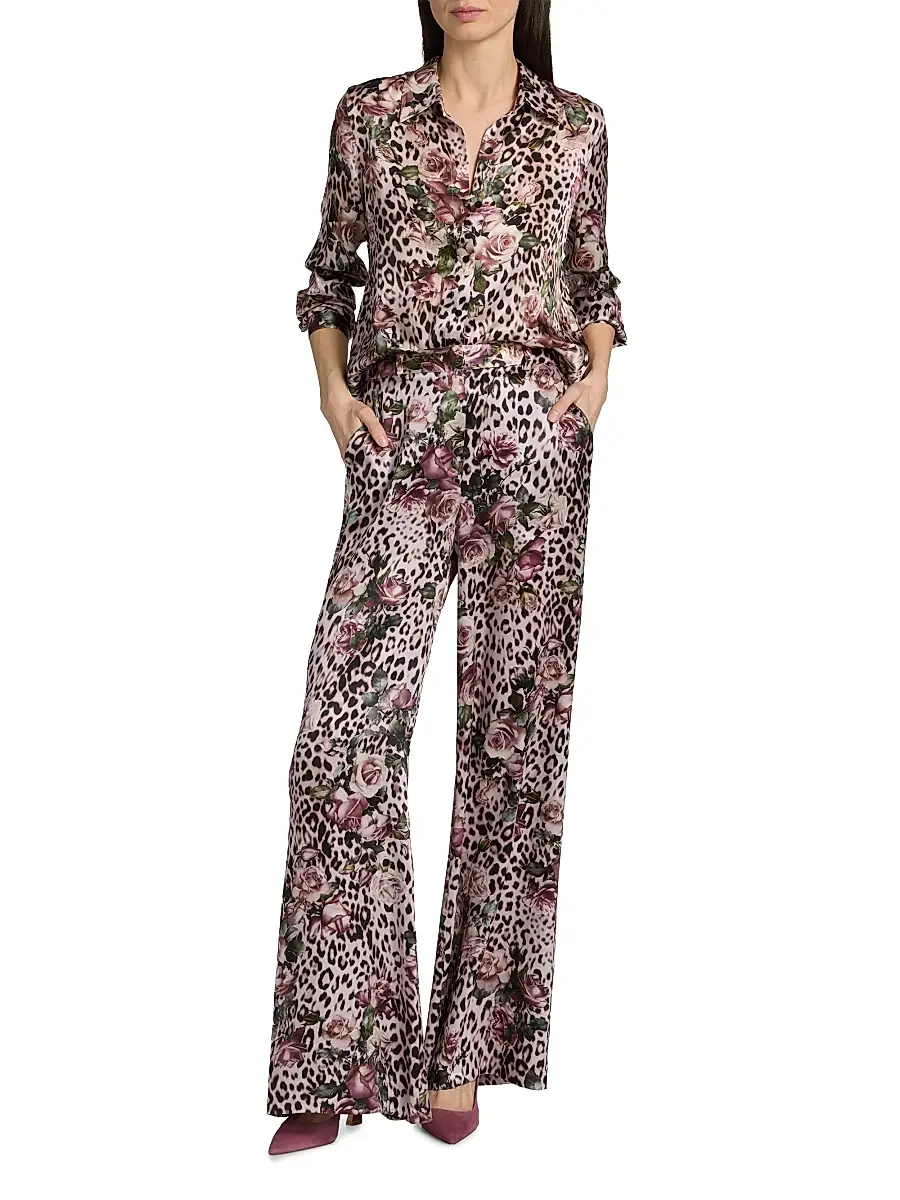 L'Agence Women's Pilar Floral Leopard Wide-Leg Pants | Thumbnail 2 L'Agence Women's Pilar Floral Leopard Wide-Leg Pants | Thumbnail 2