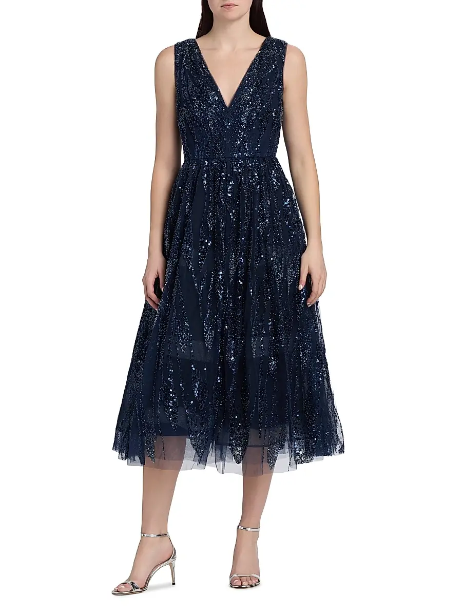 Milly Women's Tinsley Embroidered V-Neck Dress | Thumbnail 3