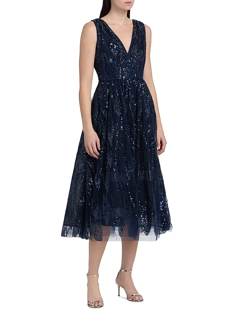 Milly Women's Tinsley Embroidered V-Neck Dress | Thumbnail 4