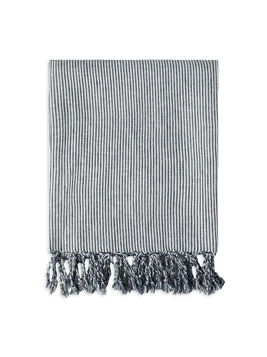 Brunello Cucinelli Striped Linen Lightweight Throw with Fringe | Image 1 Brunello Cucinelli Striped Linen Lightweight Throw with Fringe | Image 1