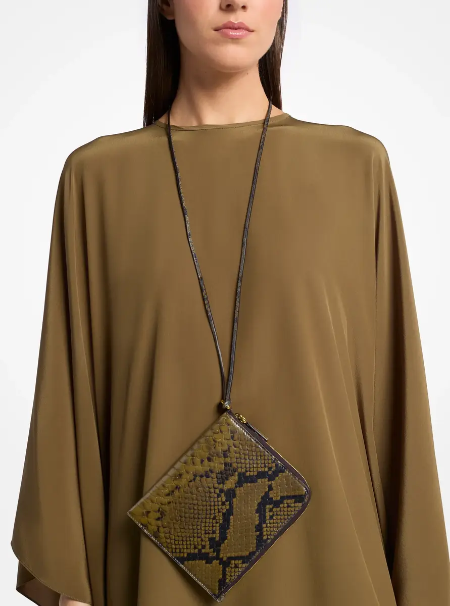 Michael Kors Collection Aurelia Snake Embossed Leather Bag in Green - One Size by Michael Kors Collection | Thumbnail 8