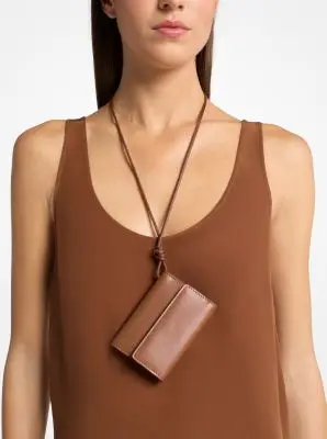 Michael Kors Collection Leather Card Holder Necklace in White - One Size by Michael Kors Collection | Thumbnail 8
