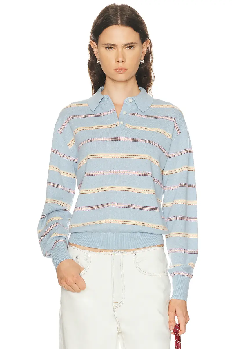 Guest In Residence Collegiate Stripe Polo Sweater | Image 1 Guest In Residence Collegiate Stripe Polo Sweater | Image 1
