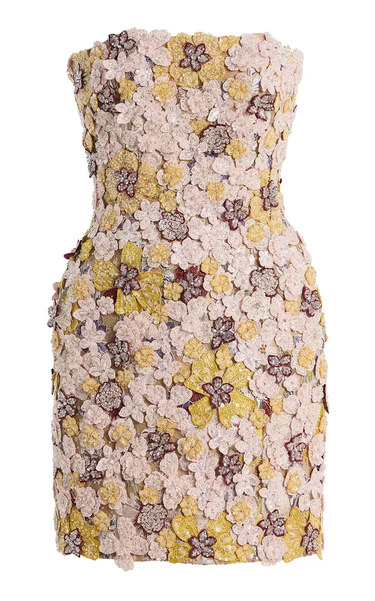 Costarellos Sirra Beaded Lace Mini Dress