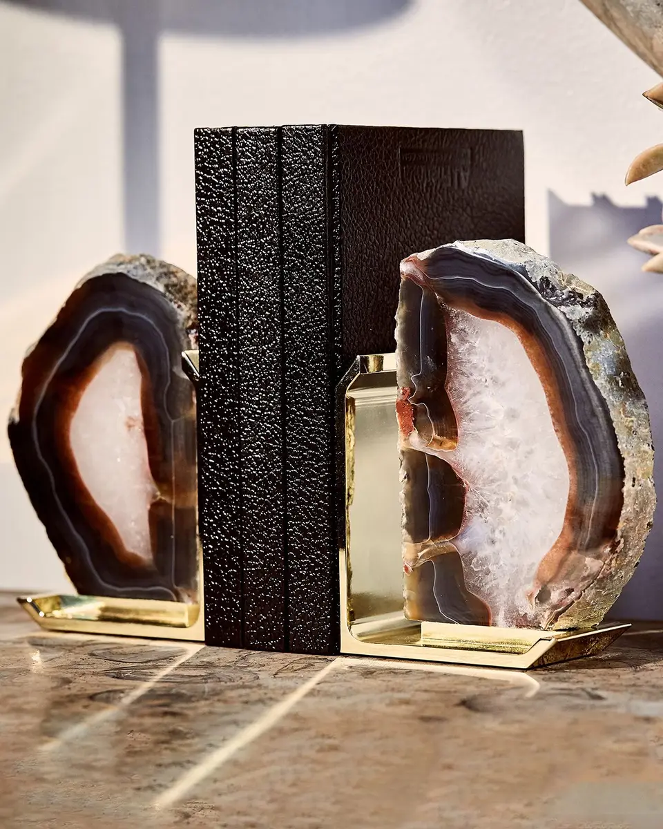 Anna New York Fim Agate & Brass Bookends