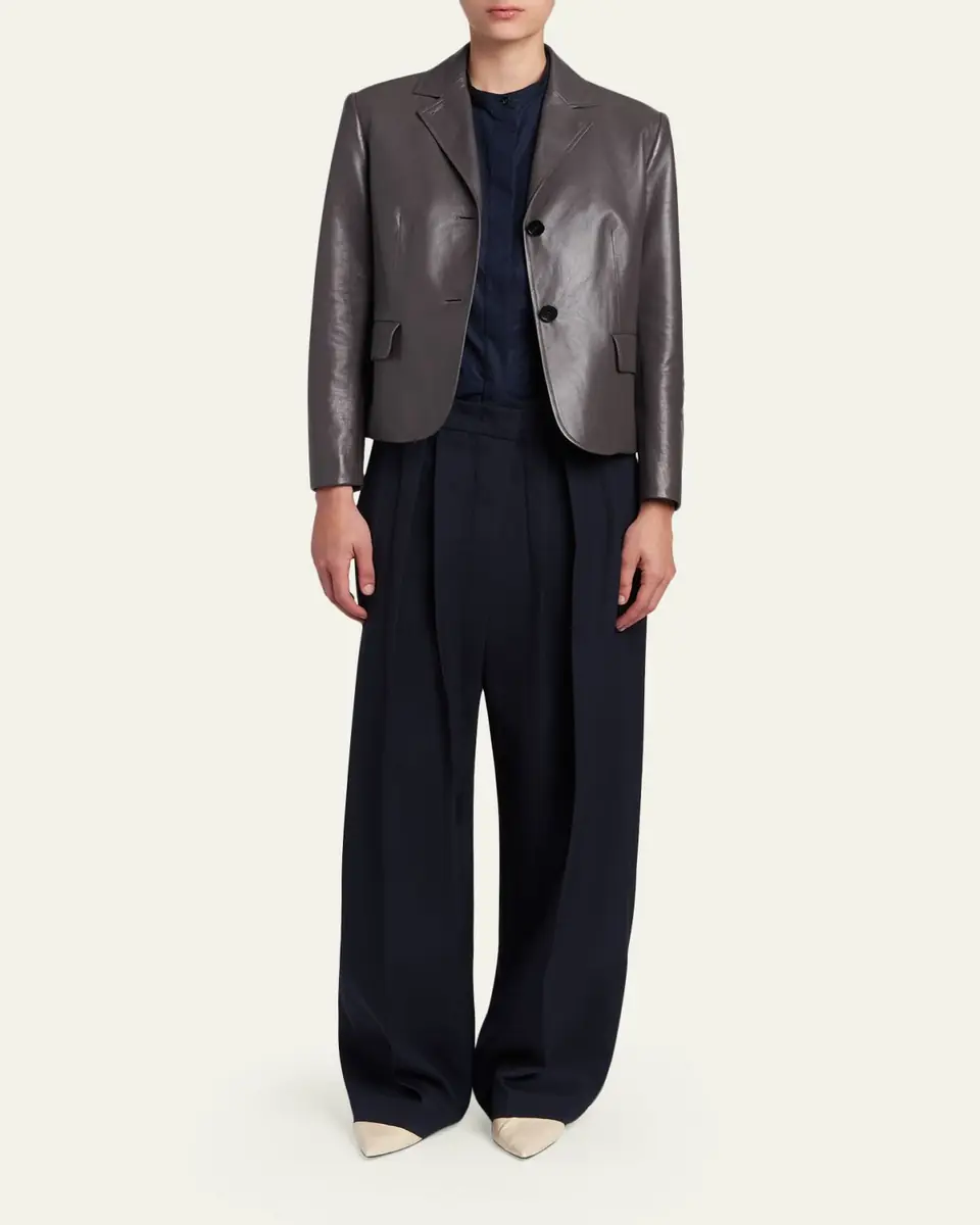 Jil Sander Leather Single-Breasted Blazer Jacket | Thumbnail 2 Jil Sander Leather Single-Breasted Blazer Jacket | Thumbnail 2