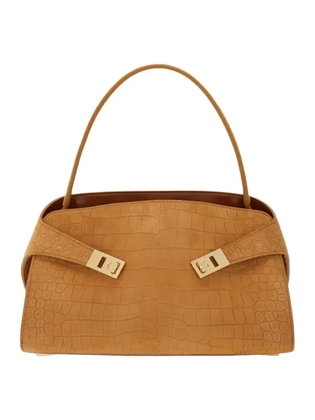 Hug Croc-Embossed Suede Shoulder Bag Hug Croc-Embossed Suede Shoulder Bag