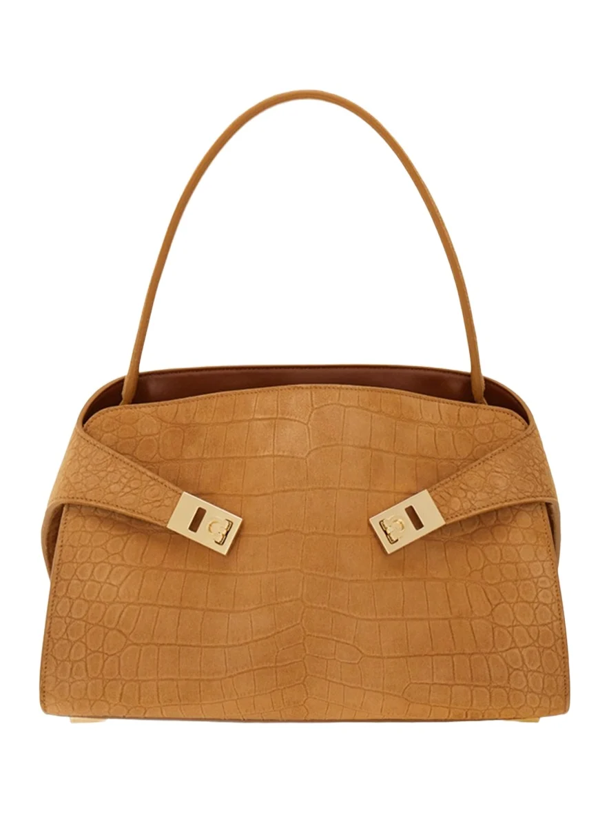 Hug Croc-Embossed Suede Shoulder Bag Hug Croc-Embossed Suede Shoulder Bag