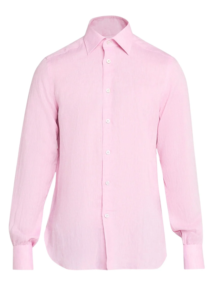 Kiton Men's Solid Linen Button-Down Shirt with Mother-Of-Pearl
