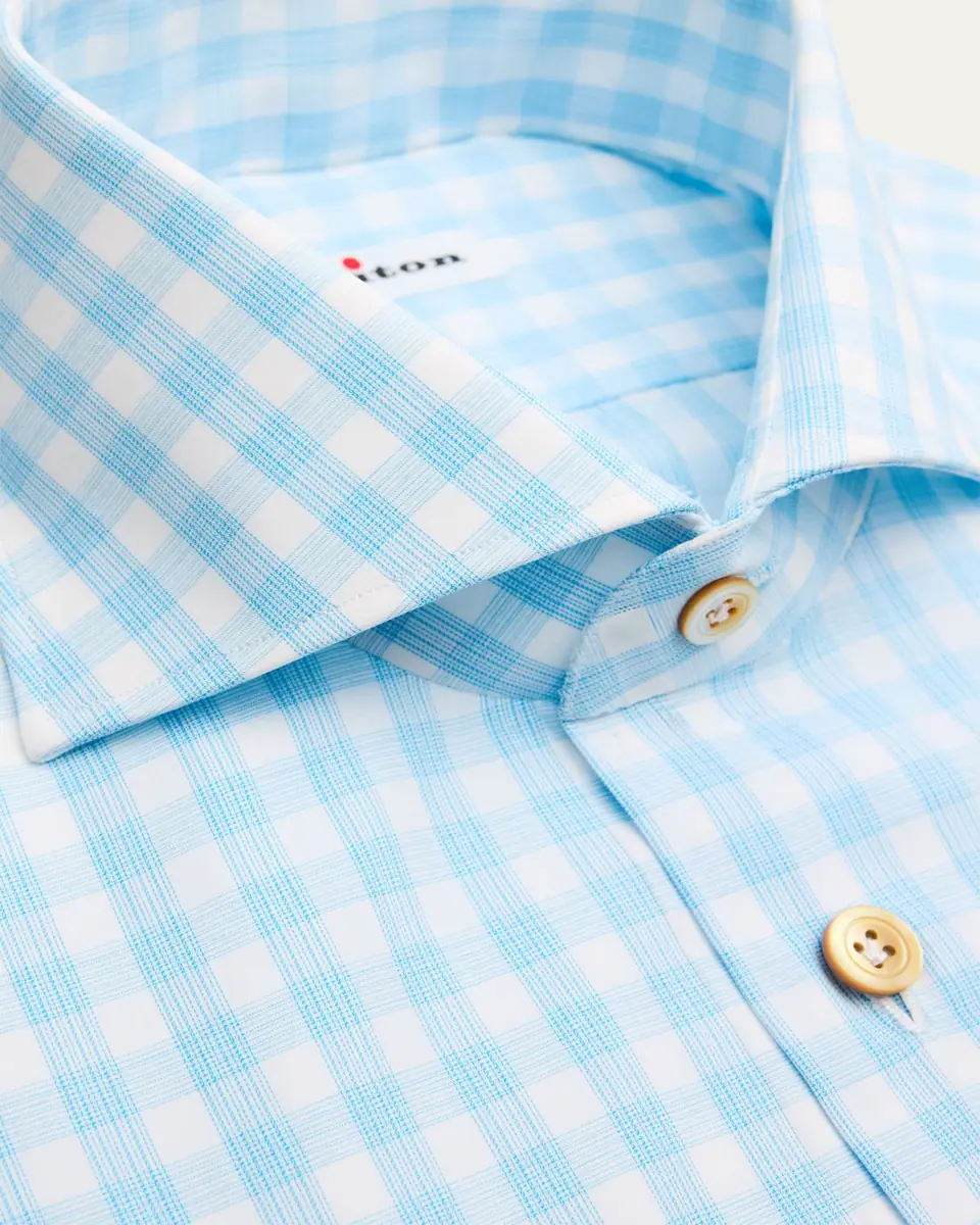 Kiton Men's Cotton Plaid Dress Shirt with Mother-Of-Pearl Buttons | Thumbnail 2 Kiton Men's Cotton Plaid Dress Shirt with Mother-Of-Pearl Buttons | Thumbnail 2