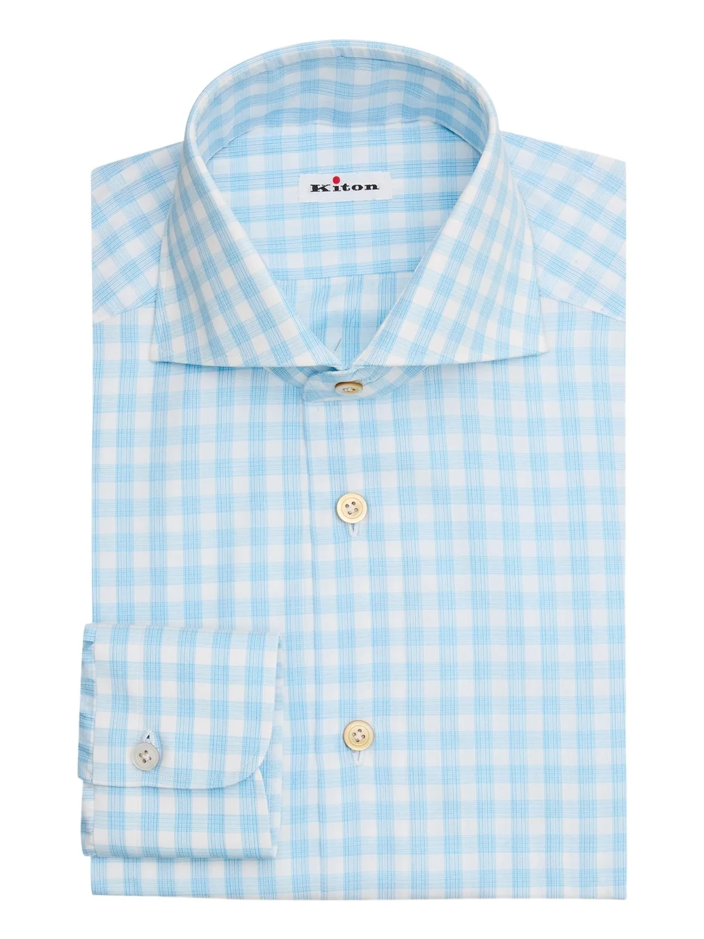 Kiton Men's Cotton Plaid Dress Shirt with Mother-Of-Pearl Buttons