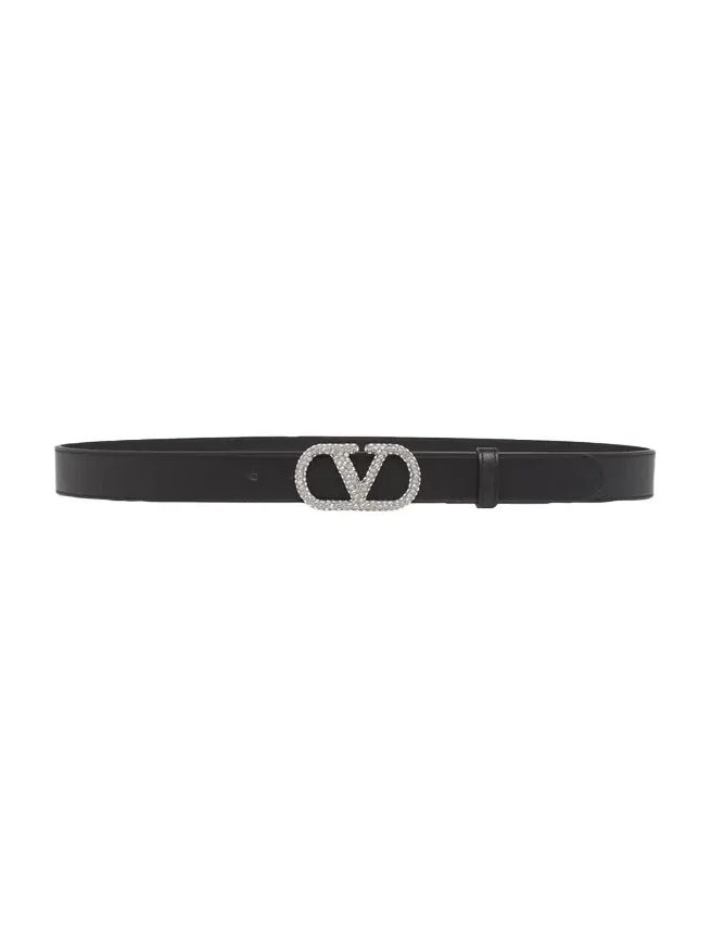 Crystal VLogo Leather Belt, 30mm