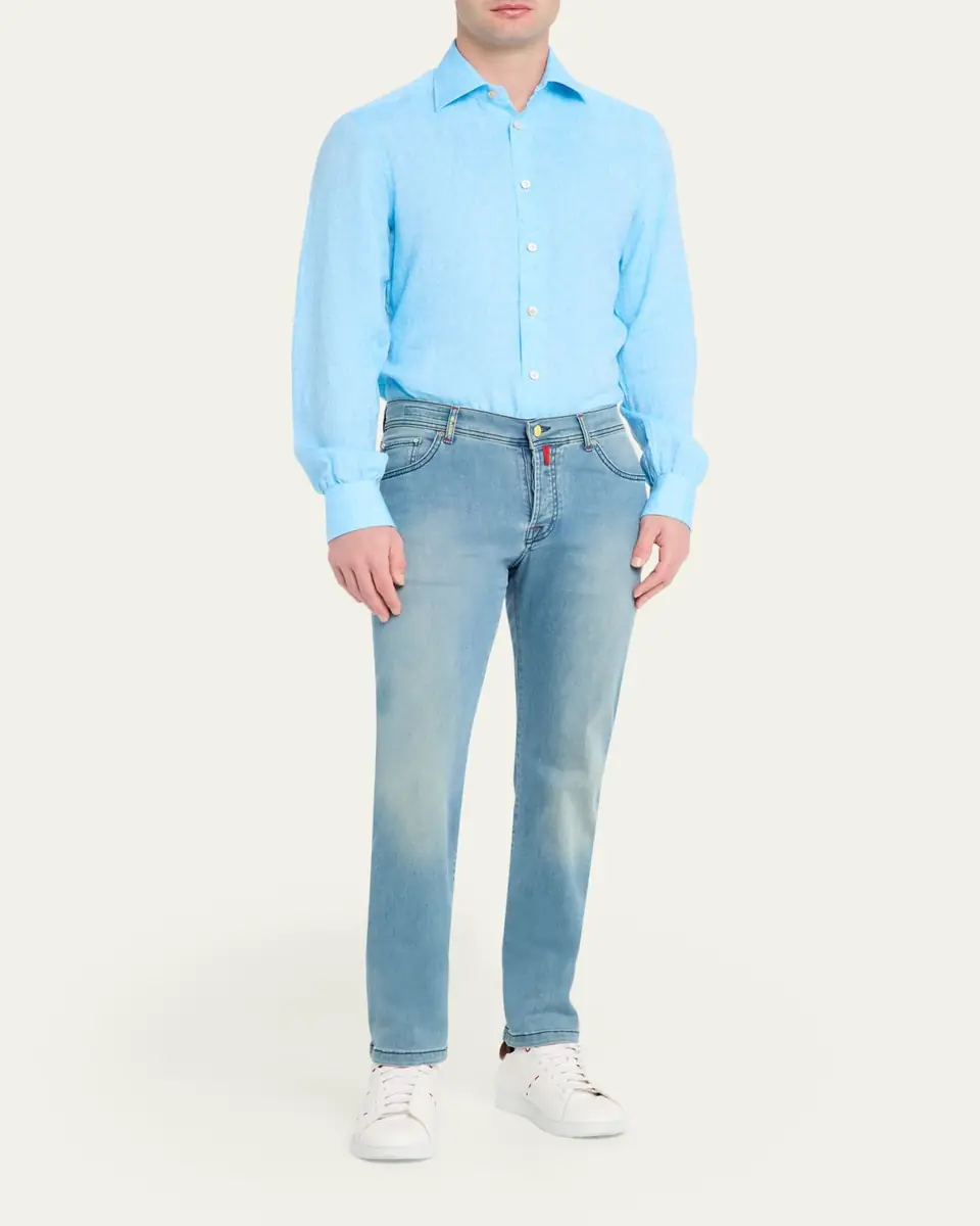 Kiton Men's Solid Linen Button-Down Shirt with Mother-Of-Pearl | Thumbnail 2 Kiton Men's Solid Linen Button-Down Shirt with Mother-Of-Pearl | Thumbnail 2