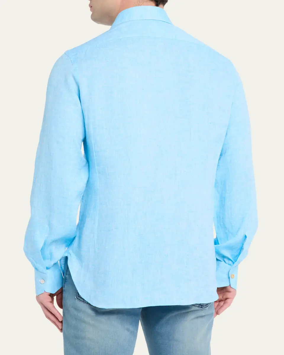Kiton Men's Solid Linen Button-Down Shirt with Mother-Of-Pearl | Thumbnail 3 Kiton Men's Solid Linen Button-Down Shirt with Mother-Of-Pearl | Thumbnail 3