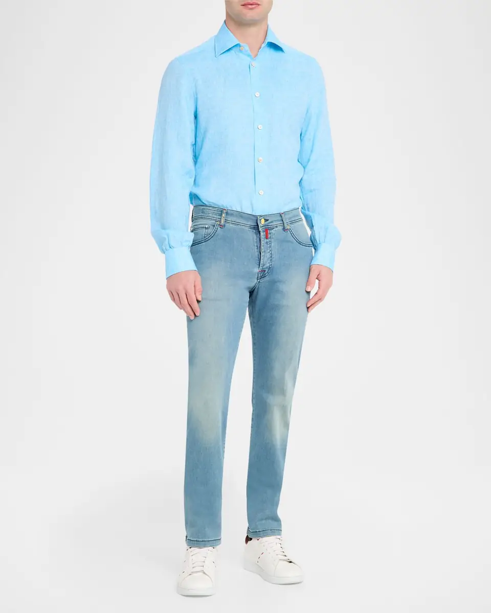Kiton Men's Solid Linen Button-Down Shirt with Mother-Of-Pearl | Thumbnail 6 Kiton Men's Solid Linen Button-Down Shirt with Mother-Of-Pearl | Thumbnail 6