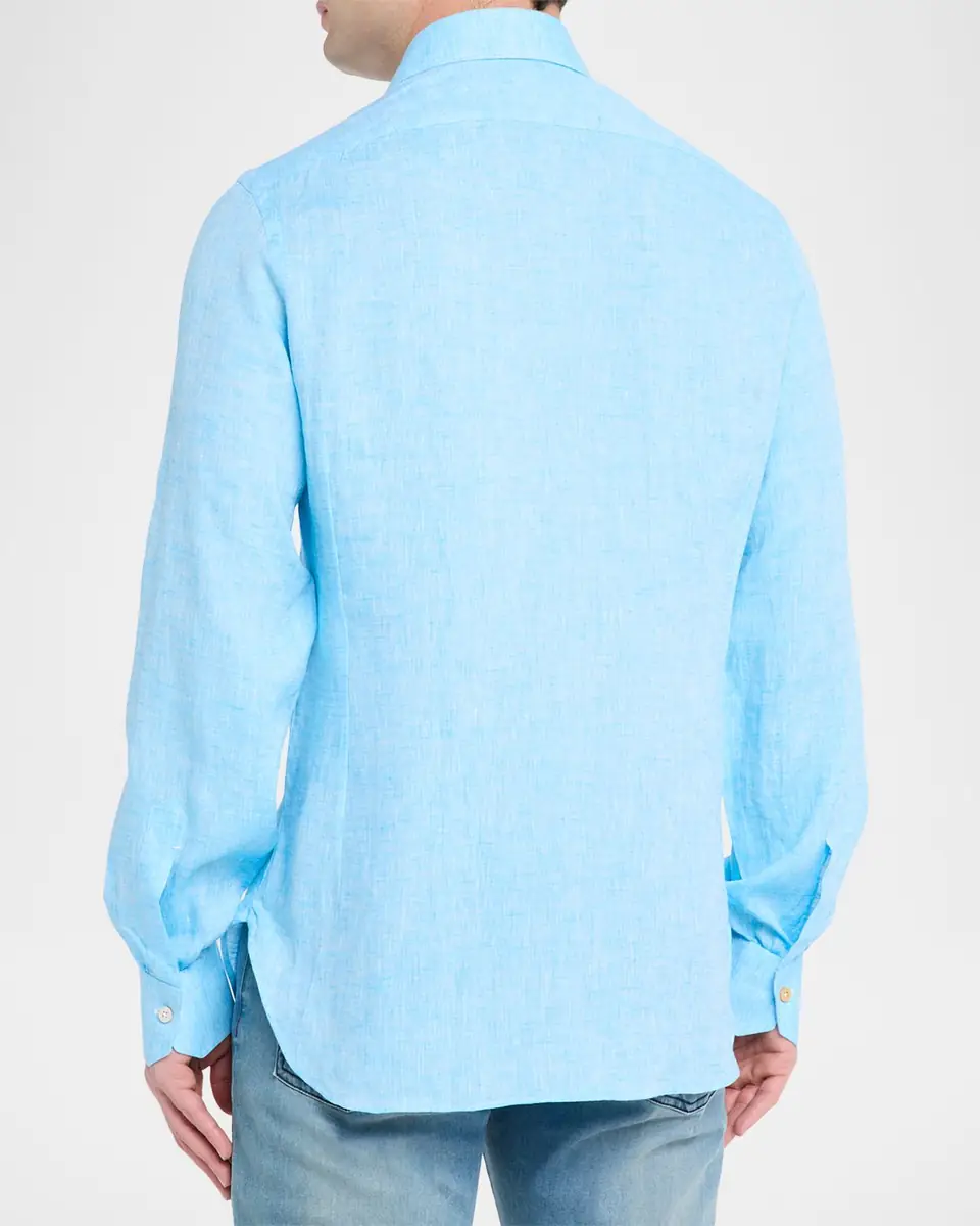 Kiton Men's Solid Linen Button-Down Shirt with Mother-Of-Pearl | Thumbnail 7 Kiton Men's Solid Linen Button-Down Shirt with Mother-Of-Pearl | Thumbnail 7