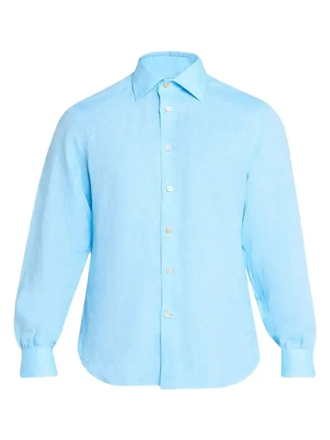 Men's Solid Linen Button-Down Shirt with Mother-Of-Pearl