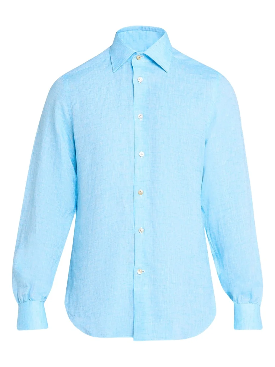 Men's Solid Linen Button-Down Shirt with Mother-Of-Pearl Men's Solid Linen Button-Down Shirt with Mother-Of-Pearl