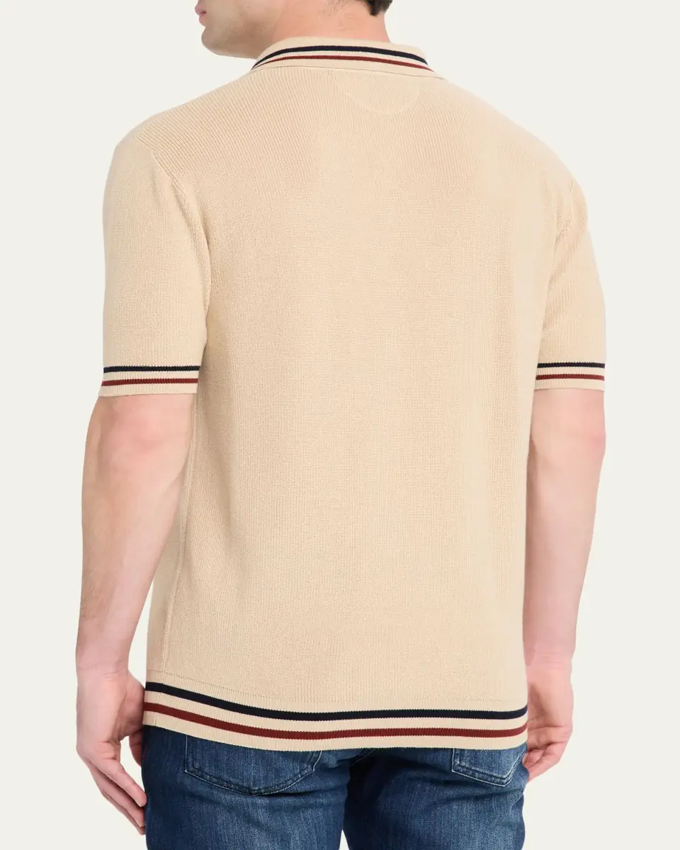 Kiton Men's Double-Stripe Trim Cotton Knit Polo Shirt | Thumbnail 3 Kiton Men's Double-Stripe Trim Cotton Knit Polo Shirt | Thumbnail 3