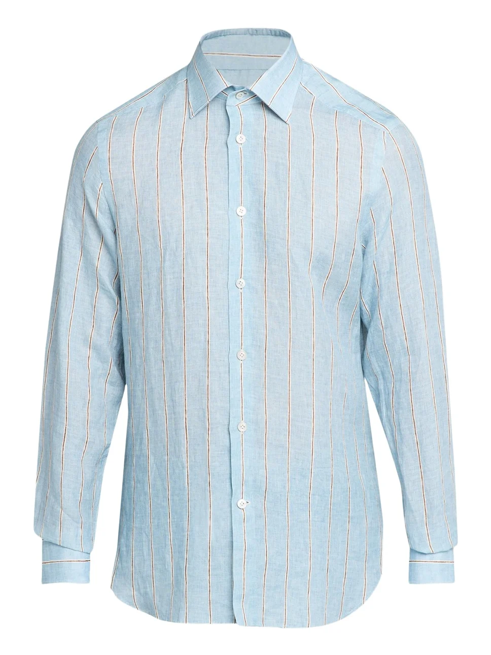 Kiton Men's Linen Stripe Button-Down Shirt with Mother-Of-Pearl