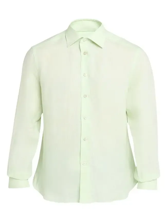 Kiton Men's Solid Linen Button-Down Shirt with Mother-Of-Pearl