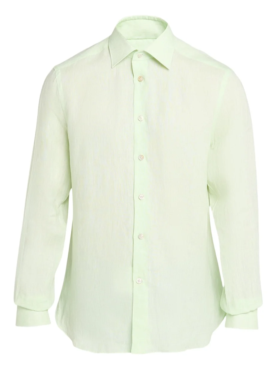 Kiton Men's Solid Linen Button-Down Shirt with Mother-Of-Pearl