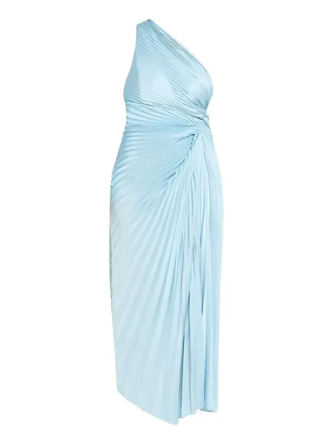 Lara Pleated One-Shoulder Satin Midi Dress