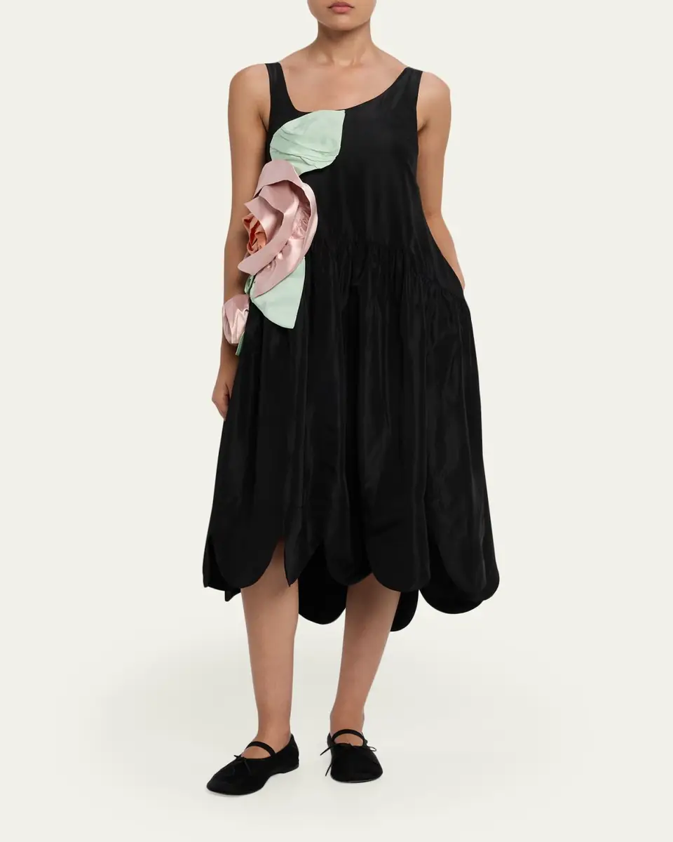 Simone Rocha Pressed Rosette Sleeveless Satin Midi Dress | Thumbnail 2 Simone Rocha Pressed Rosette Sleeveless Satin Midi Dress | Thumbnail 2