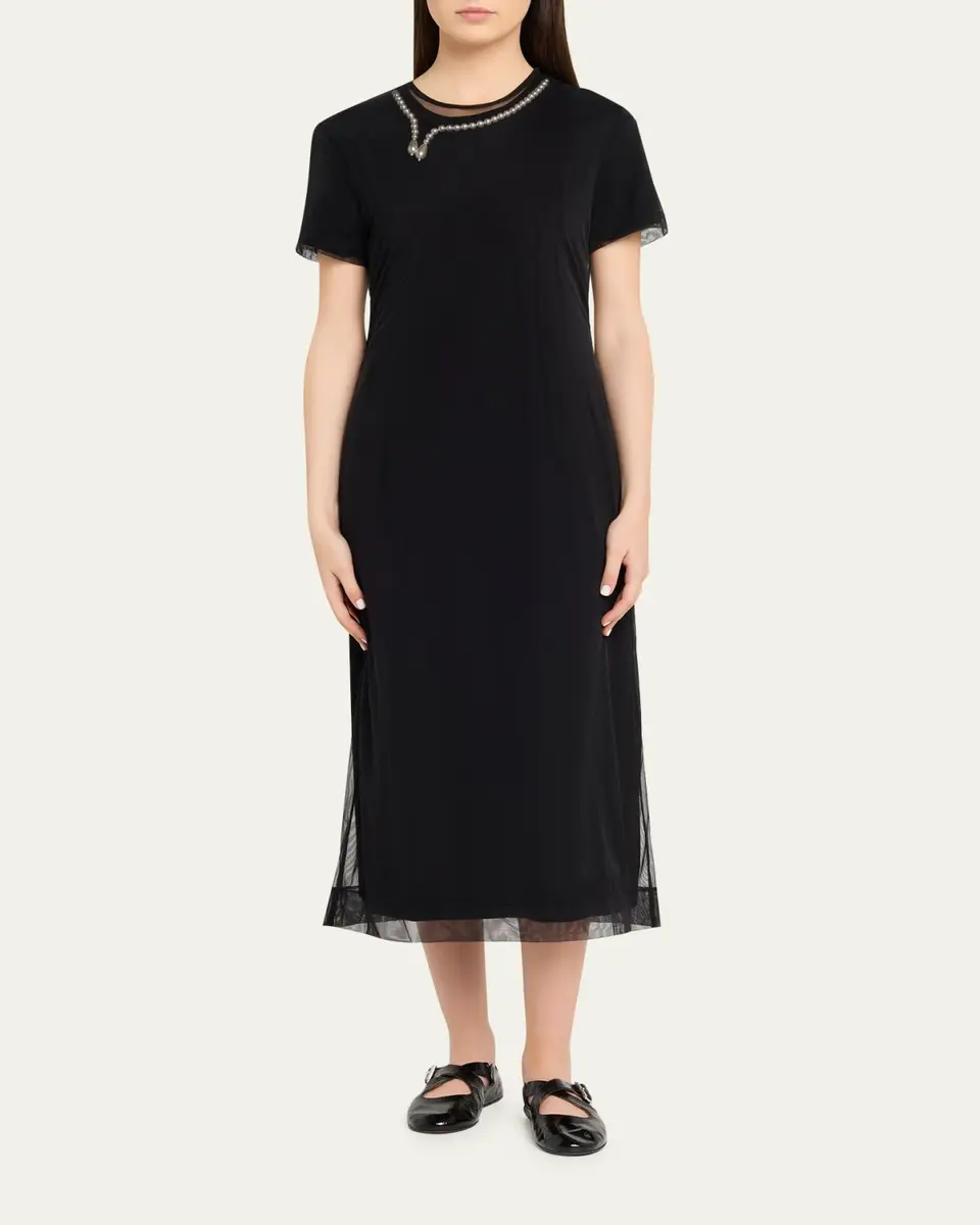 Simone Rocha Layered Liquid Cotton Midi T-Shirt Dress | Thumbnail 2