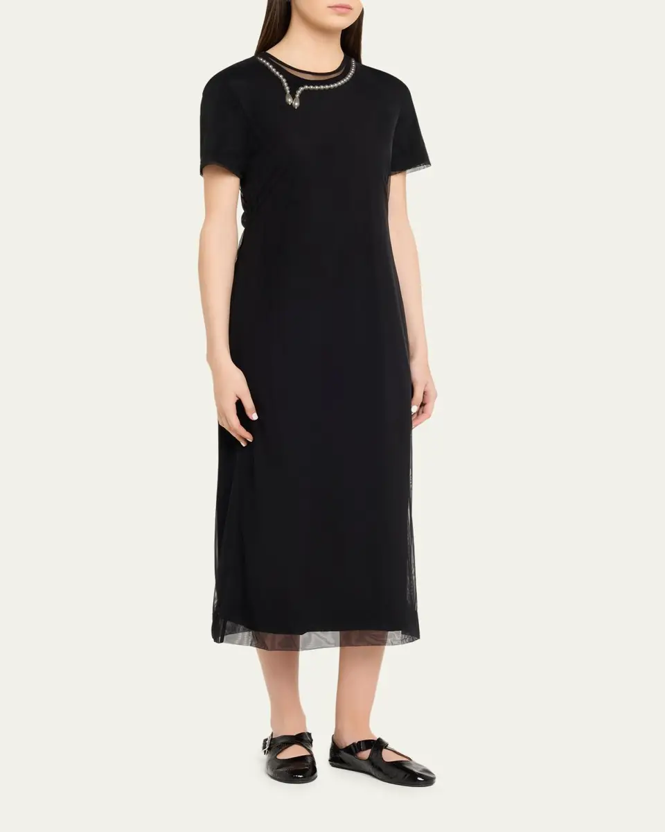 Simone Rocha Layered Liquid Cotton Midi T-Shirt Dress | Thumbnail 4