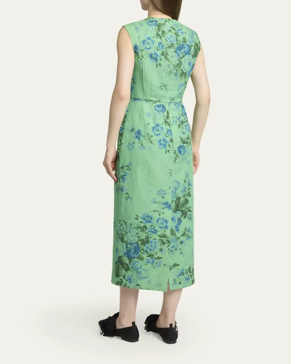 Erdem Sleeveless Floral-Print Linen Midi Dress | Thumbnail 3 Erdem Sleeveless Floral-Print Linen Midi Dress | Thumbnail 3