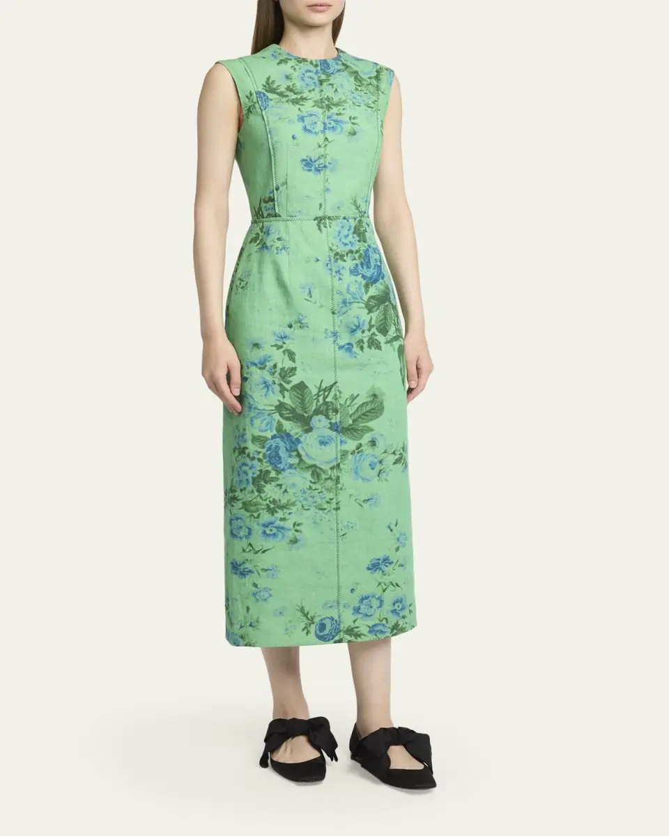 Erdem Sleeveless Floral-Print Linen Midi Dress | Thumbnail 4 Erdem Sleeveless Floral-Print Linen Midi Dress | Thumbnail 4