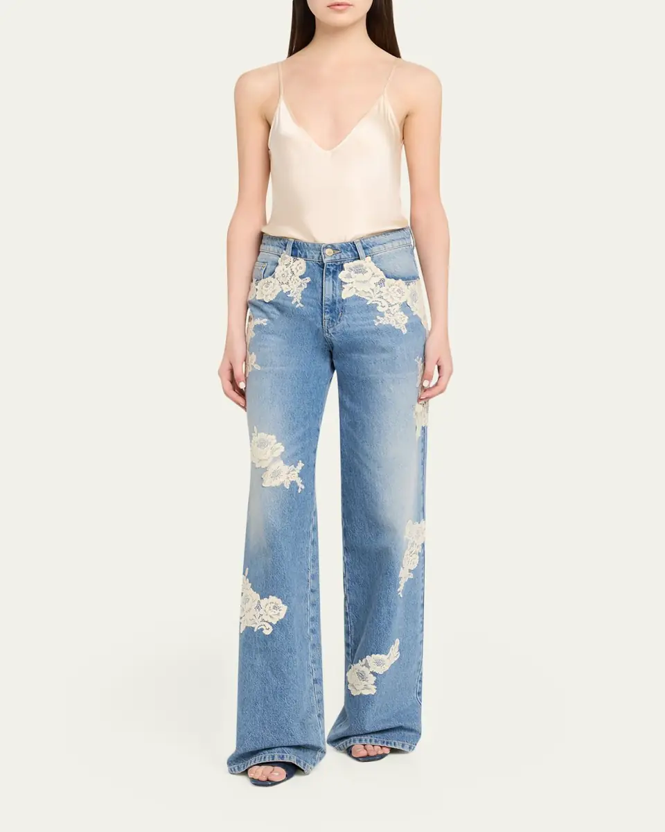 LoveShackFancy Bambie Lace Applique Jeans | Thumbnail 2 LoveShackFancy Bambie Lace Applique Jeans | Thumbnail 2