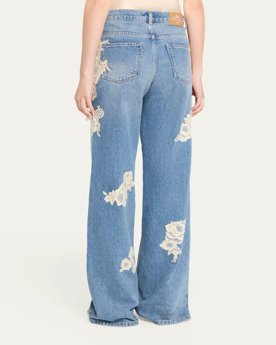 LoveShackFancy Bambie Lace Applique Jeans | Thumbnail 3 LoveShackFancy Bambie Lace Applique Jeans | Thumbnail 3