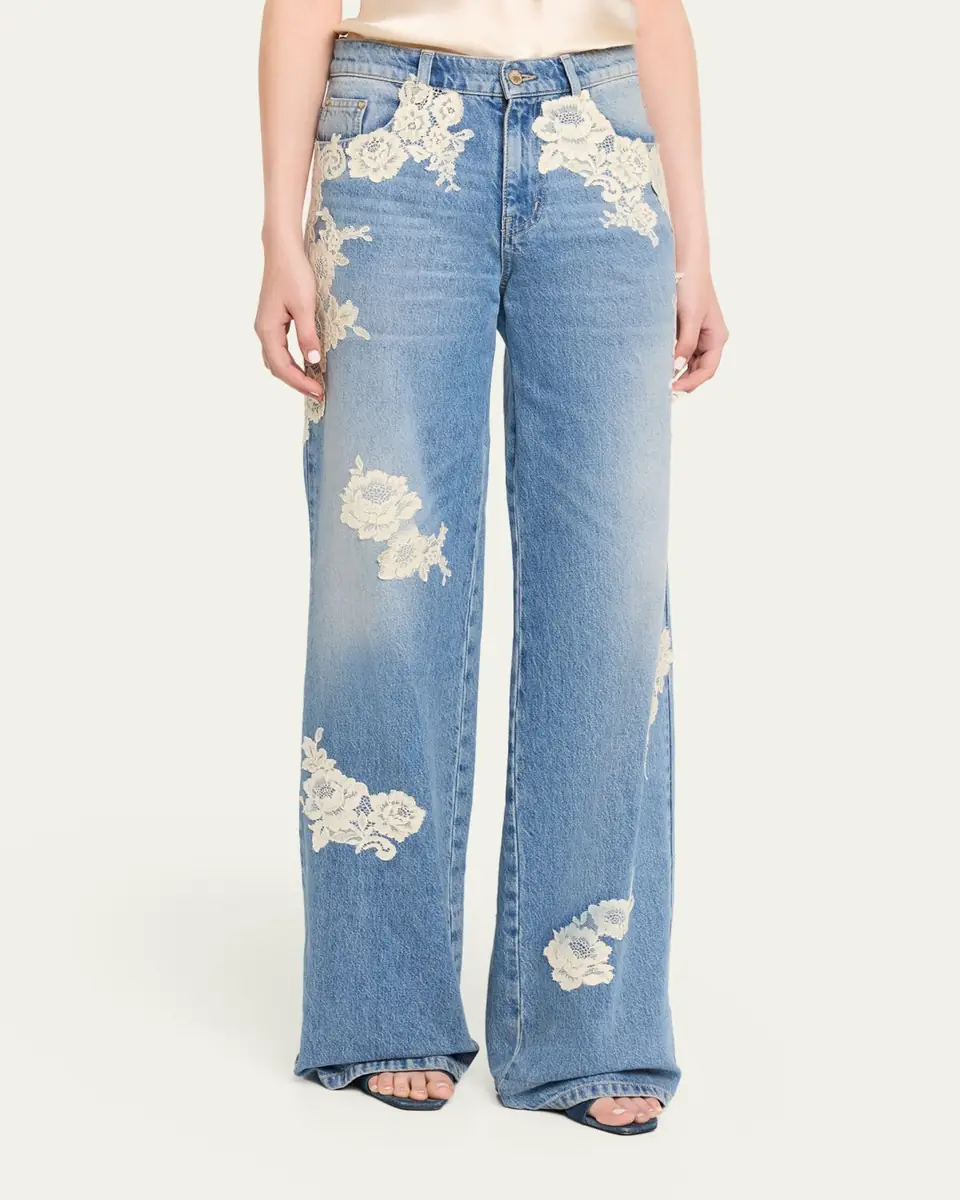 LoveShackFancy Bambie Lace Applique Jeans | Thumbnail 4 LoveShackFancy Bambie Lace Applique Jeans | Thumbnail 4
