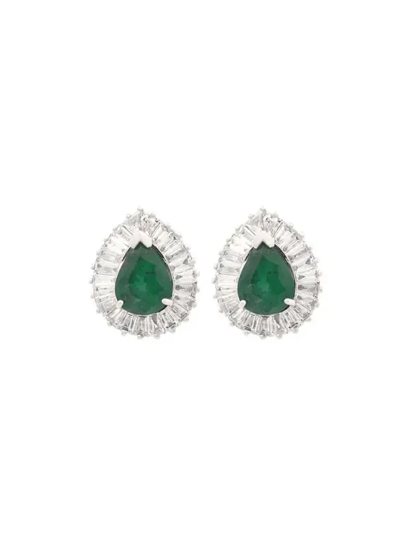 3.56cts Emerald Diamond 18K Gold Teardrop Stud Earrings
