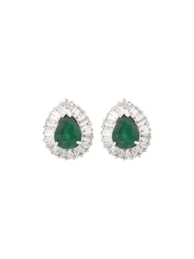 Wish Fine Jewelry 3.56cts Emerald Diamond 18K Gold Teardrop Stud Earrings
