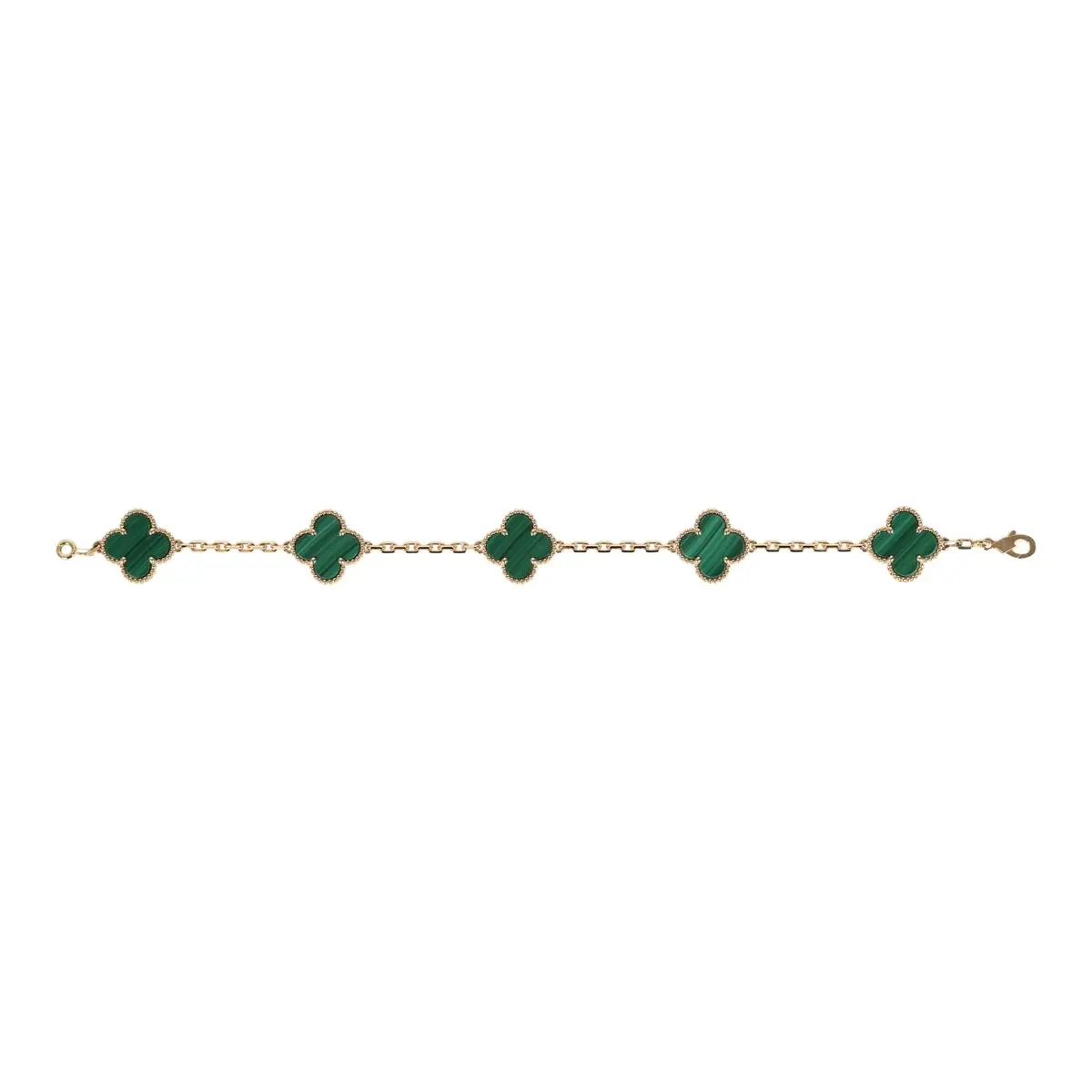 Van Cleef & Arpels Van Cleef & Arpels Vintage Alhambra 5 Motif Bracelet Malachite 18K Yellow Gold Hardware | Thumbnail 2 Van Cleef & Arpels Van Cleef & Arpels Vintage Alhambra 5 Motif Bracelet Malachite 18K Yellow Gold Hardware | Thumbnail 2