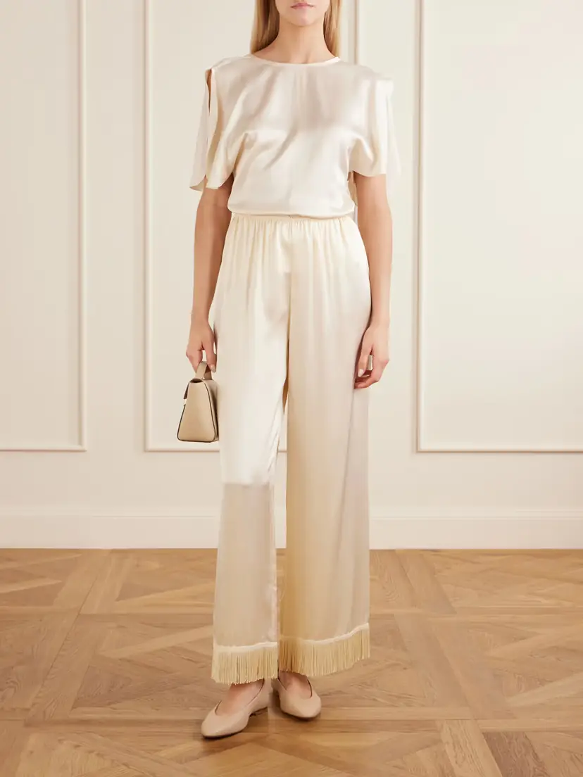 DÔEN Lavon Fringed Silk Wide-leg Pants | Thumbnail 2 DÔEN Lavon Fringed Silk Wide-leg Pants | Thumbnail 2