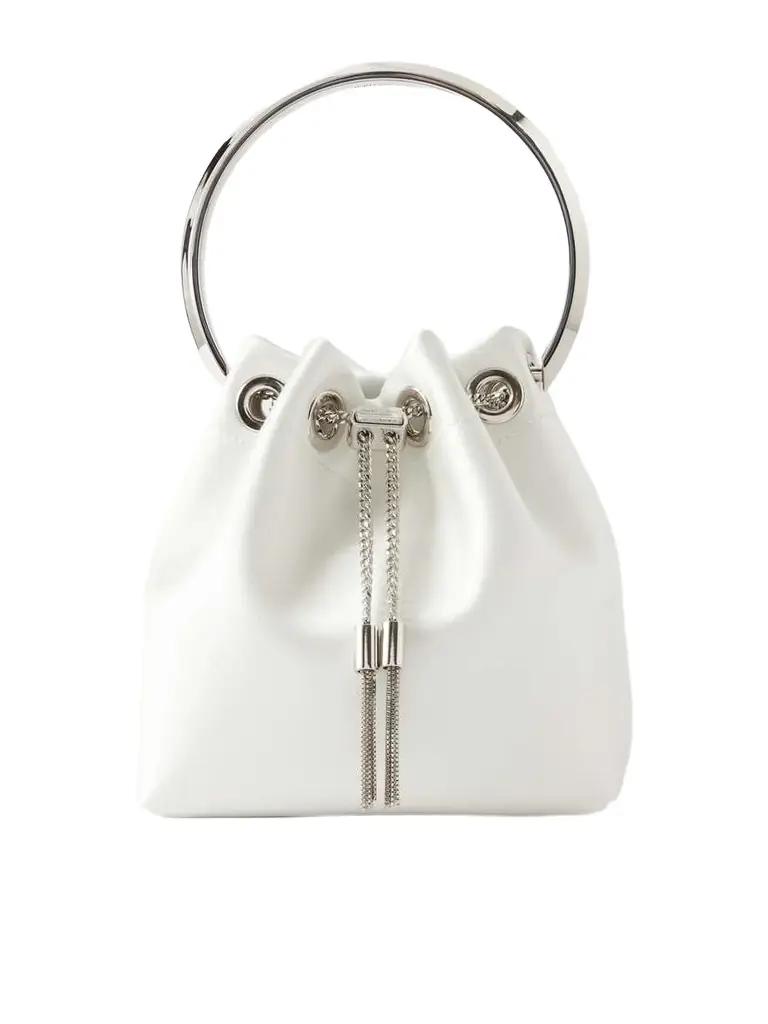 Jimmy Choo Bon Bon Crystal-embellished Satin Bucket Bag | Image 1 Jimmy Choo Bon Bon Crystal-embellished Satin Bucket Bag | Image 1