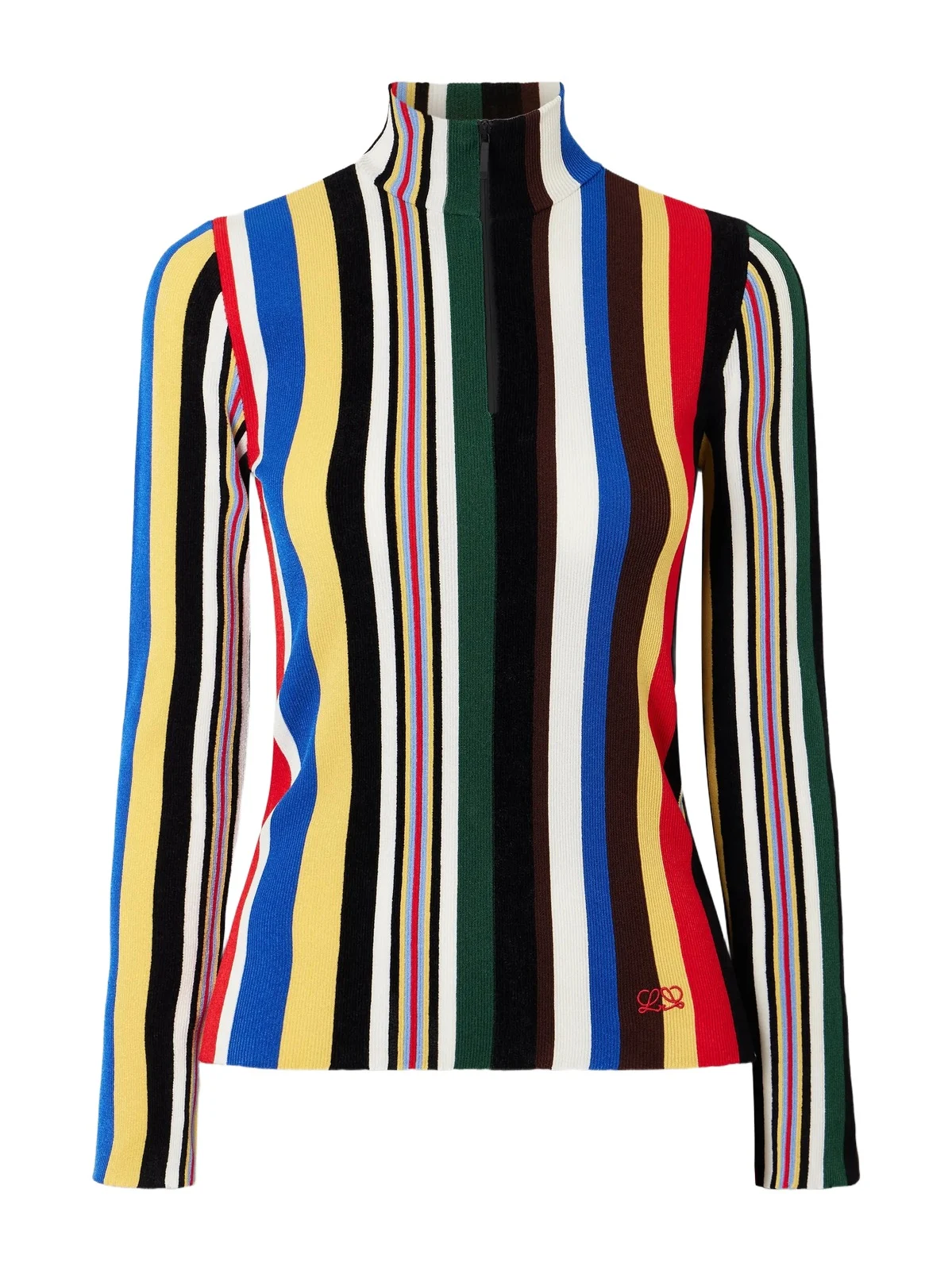 Striped Ribbed-knit Half-zip Turtleneck Top Striped Ribbed-knit Half-zip Turtleneck Top