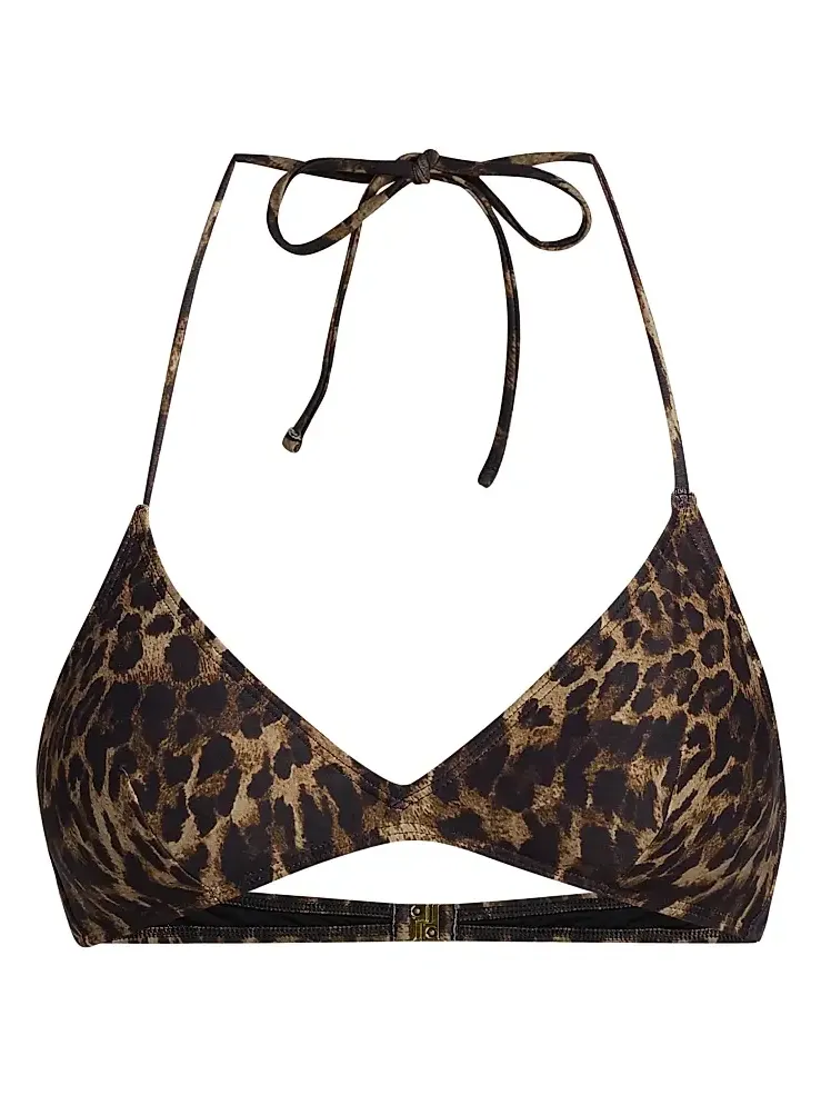Nili Lotan Women's Leopard-Print Triangle Bikini Top