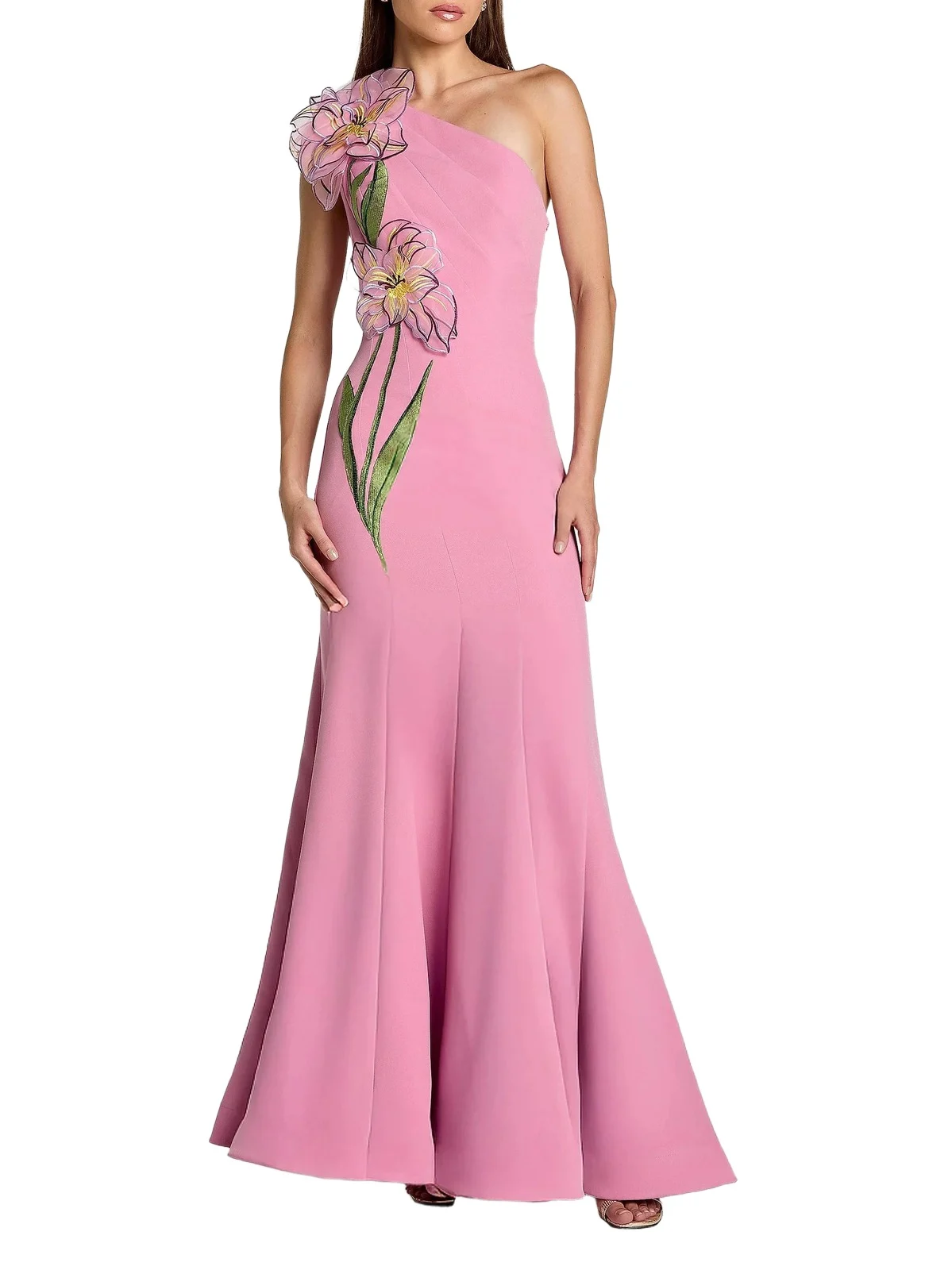 Women's Floral Appliqué One-Shoulder Gown Women's Floral Appliqué One-Shoulder Gown
