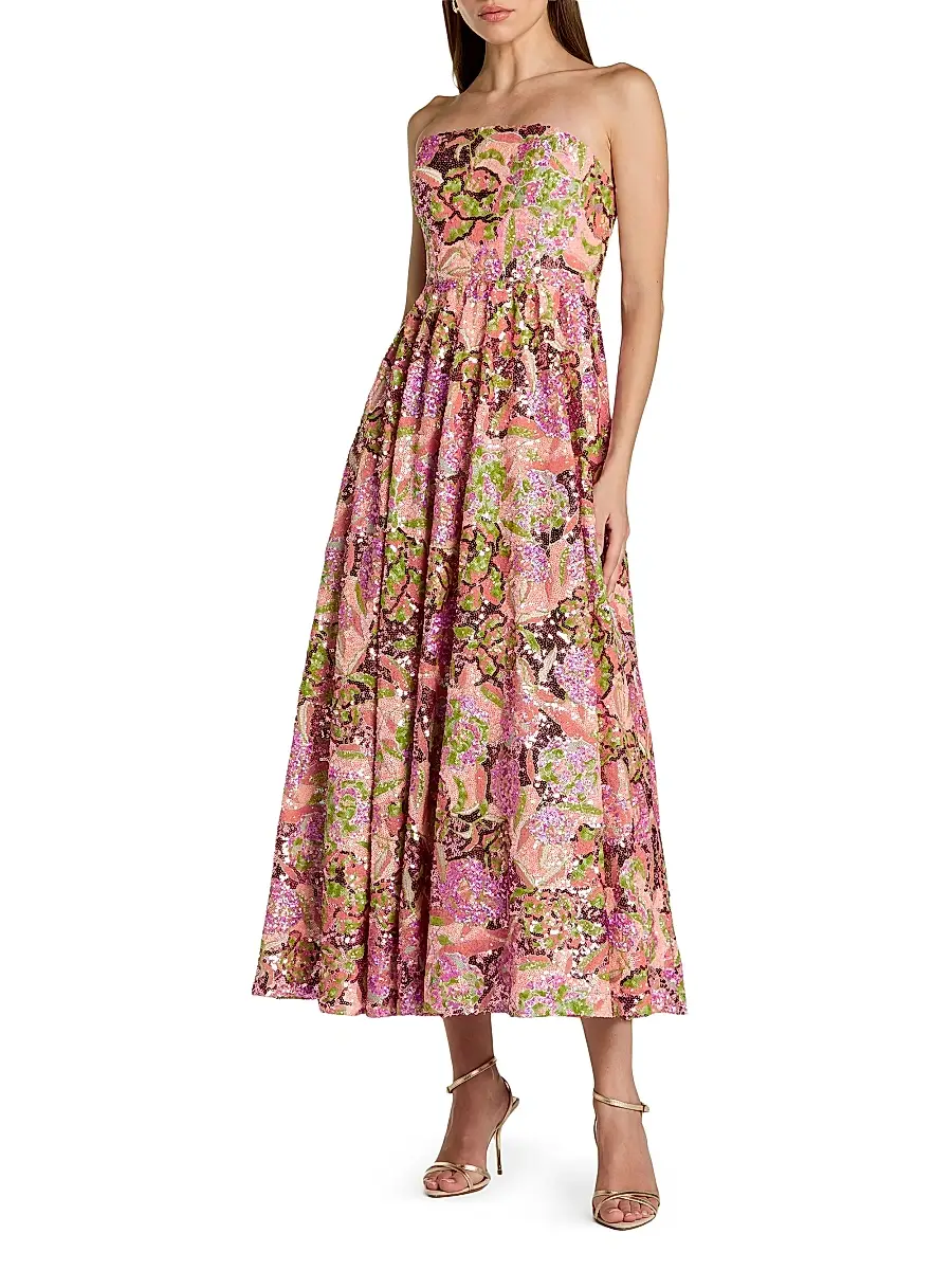 Women's Floral Sequined A-Line Midi-Dress - Orchid Multi Women's Floral Sequined A-Line Midi-Dress - Orchid Multi