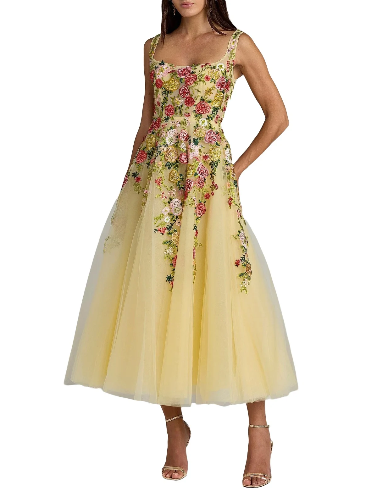 Women's Floral-Embroidered Tulle Cocktail Dress