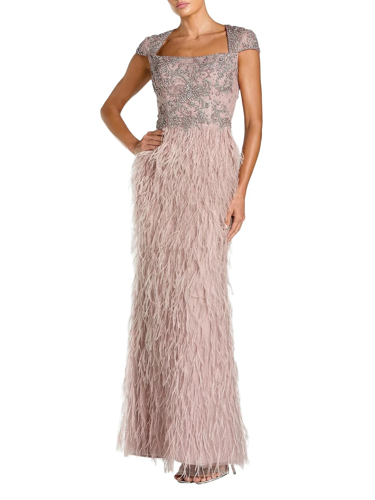 Women's Beaded Feather-Trim Gown Women's Beaded Feather-Trim Gown